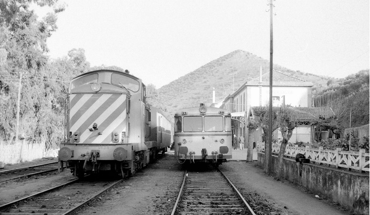 Convivencia de un tren portugus y un ferrobs espaol en la estacin fronteriza de Barca dAlva. Fotografa de Martin Dieterich