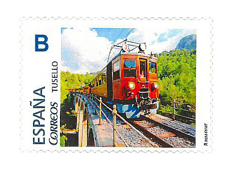 Un sello con la imagen del Ferrocarril de Sller