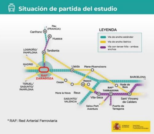 Estudio de un nuevo itinerario de mercancas entre el tramo Pau-Canfranc y el Corredor Mediterrneo 