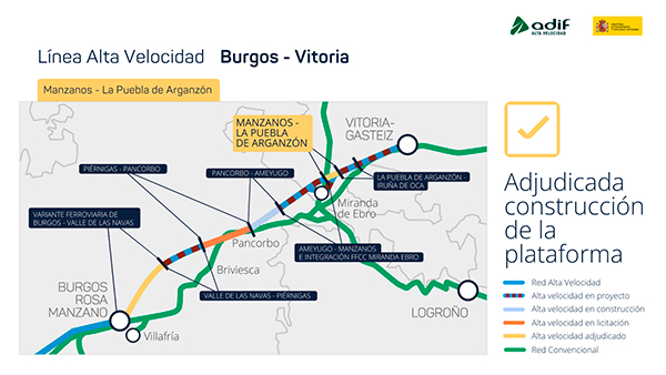 Adjudicada la construcci�n del tercer tramo de la l�nea de alta velocidad Burgos-Vitoria