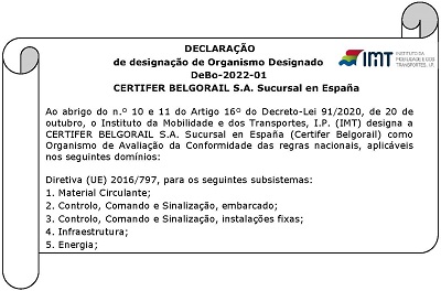 Recognition of CERTIFER Spain as DeBo in Portugal