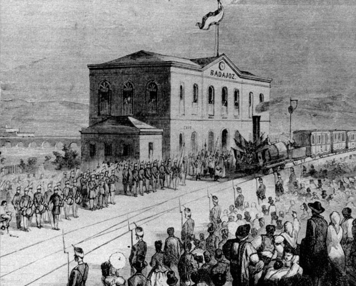 Inauguración de la línea Badajoz a Portugal   en 1863.