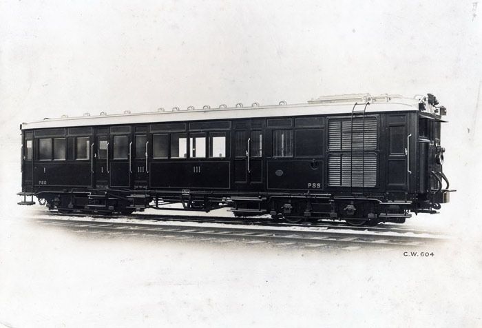 Fotografía de fábrica de los automotores Beardmore del ferrocarril del Plazaola. Archivo EuskoTren/Museo Vasco del Ferrocarril