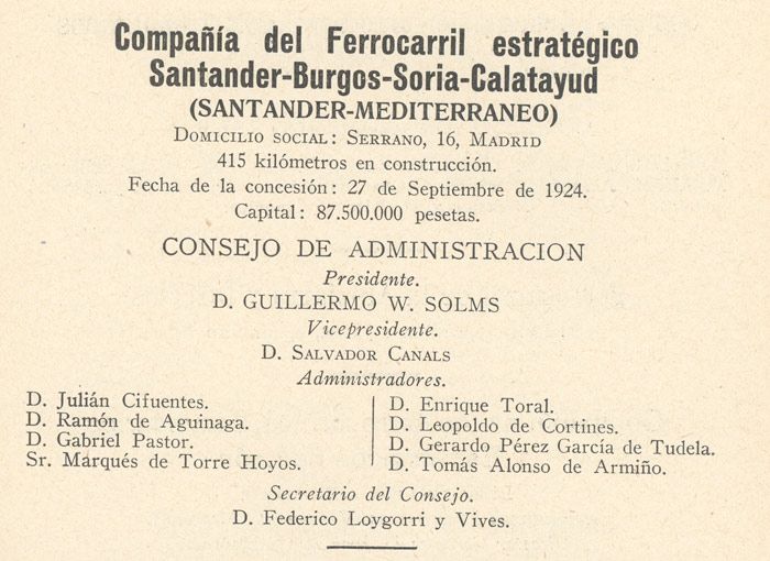 Consejo de Administración del ferrocarril de Santander al Mediterráneo.