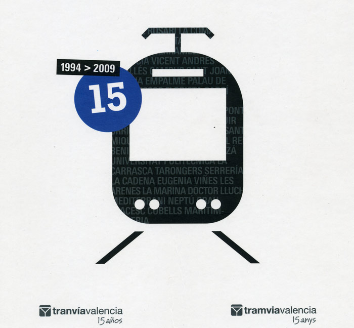 Portada del libro "1994 >2009. Quince años de tranvía en Valencia", editado por Ferrocarrils de la Generalitat de Cataluña