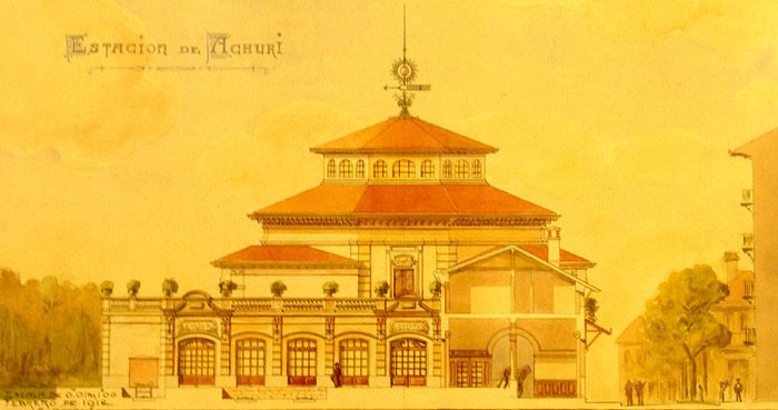 Proyecto de nuevo edificio para la estación de Atxuri redactado por Enrique Epalza. Archivo EuskoTren/Museo Vasco del Ferrocarril.