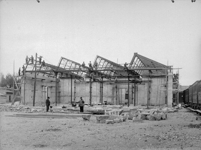 Depósito de Aranjuez en construcción EN 1923. Línea Madrid-Alicante de MZA. Foto Archivo Histórico Ferroviario