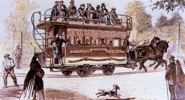 Primer tranvía que circuló en Madrid en 1871.